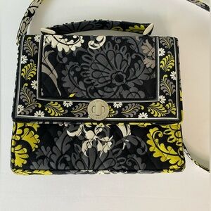VERA BRADLEY‎ Baroque HANDBAG Purse Black Acid Yellow White Satchel Crossbody
